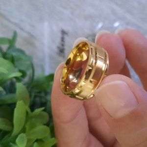 Men's -Plated, Stainless Steel Wide Band Wedding Ring - Double Grooved, Size 7